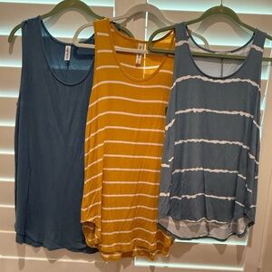 Set of Three Sleeveless Tops in Blue and Yellow Stripes